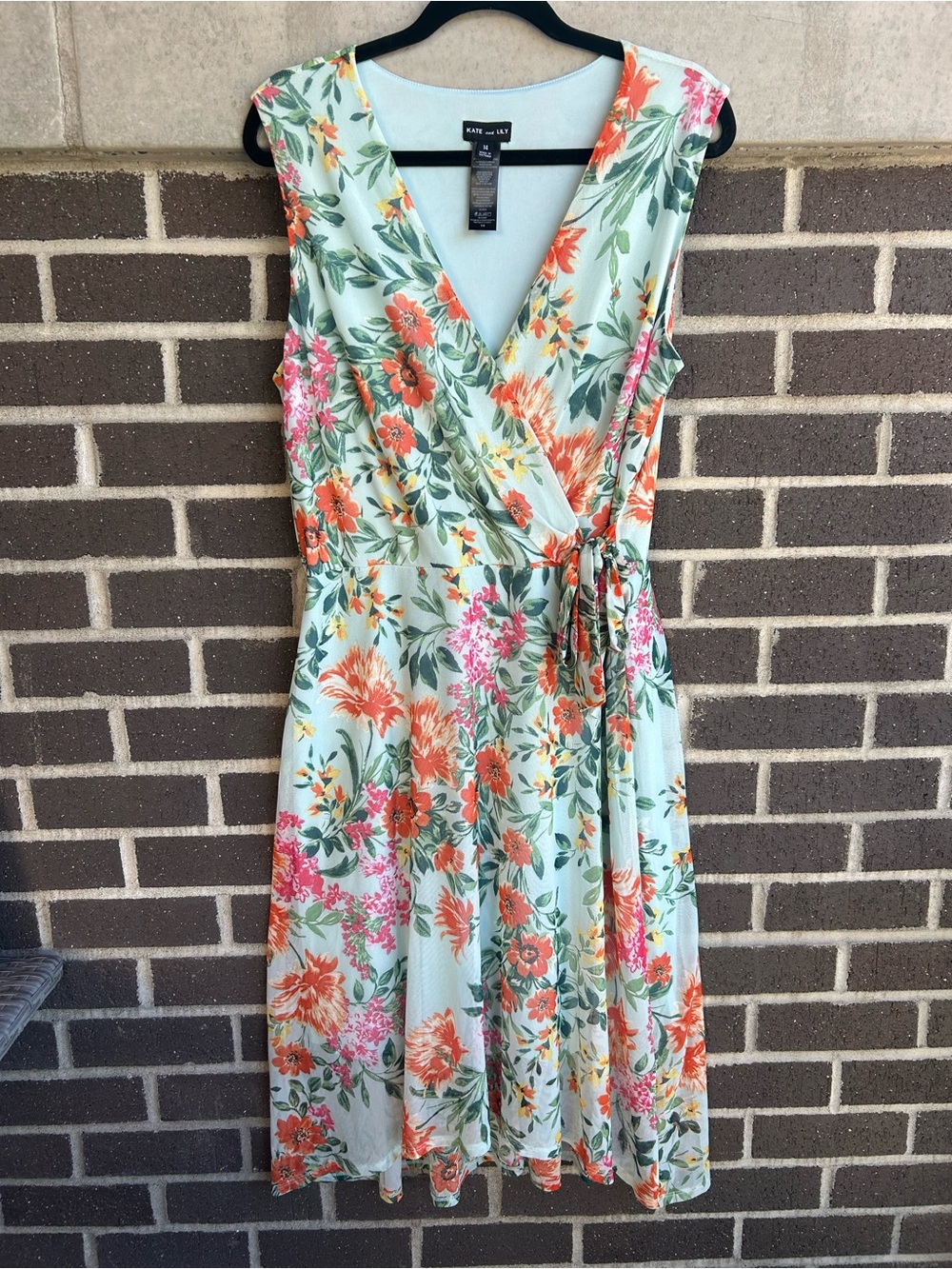 KATE AND LILY Floral Dress - Mint with Orange & Pink Flowers - Size 14